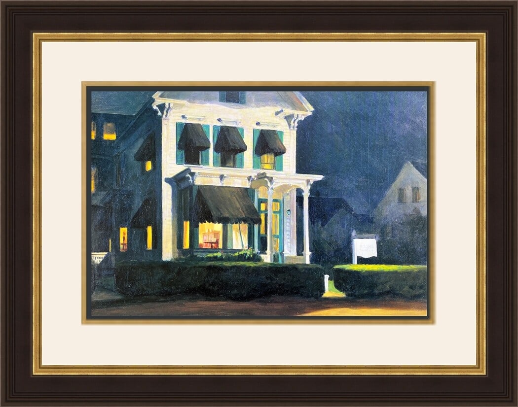 Edward Hopper Rooms for Tourists Custom Framed Lithograph Print: Edward Hopper Rooms for Tourists Custom Framed Lithograph Print This custom gallery framed print features Edward Hopper's renowned artwork "Rooms for Tourists." The print is a reproduction created usi