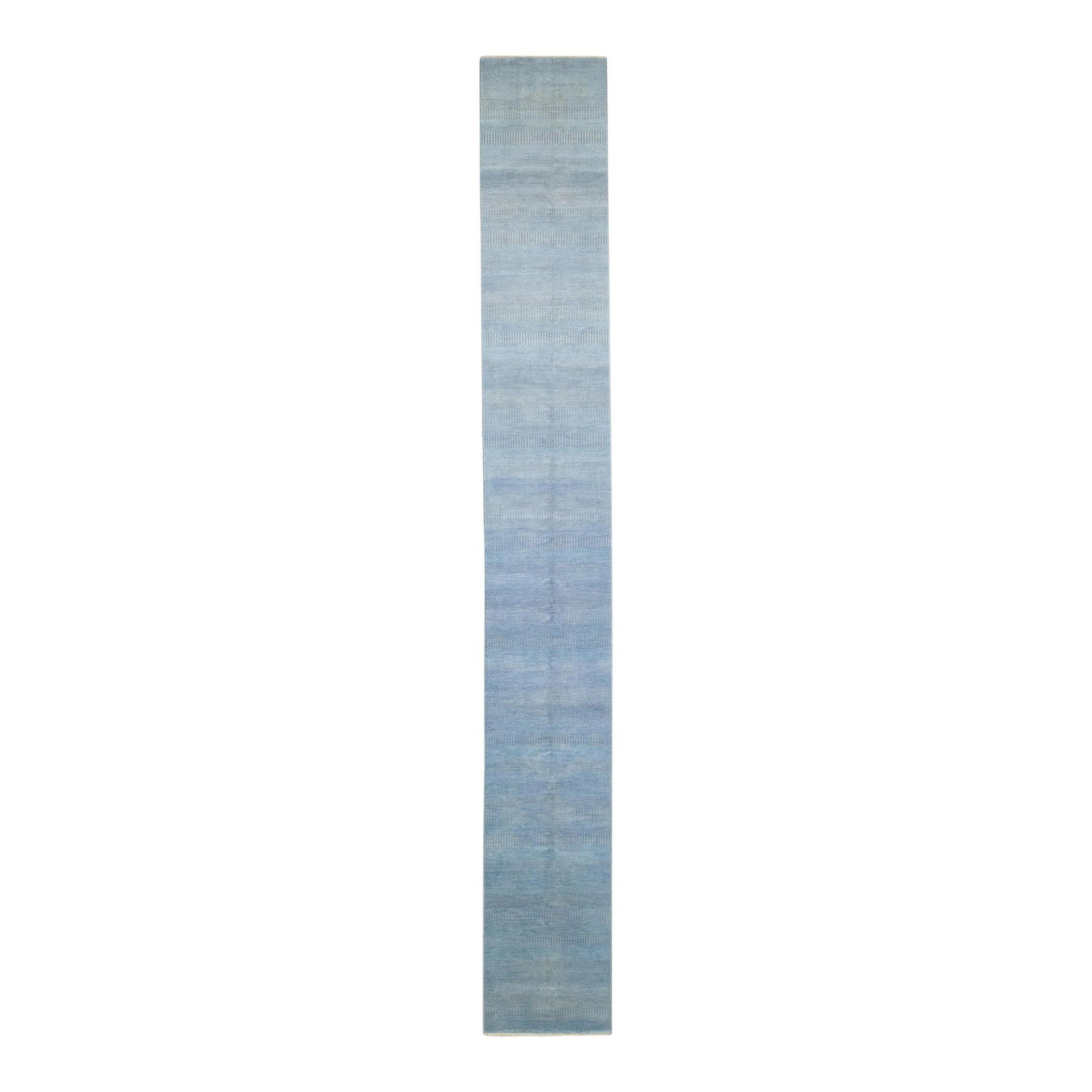 Handmade Light Blue Wool Runner 2'8" x 19'9" Savannah Geometric Design: Handmade Light Blue Wool Runner 2'8" x 19'9" Savannah Geometric Design Enhance your contemporary space with this exquisite handmade wool runner. Featuring a subtle light blue color scheme, this long, 