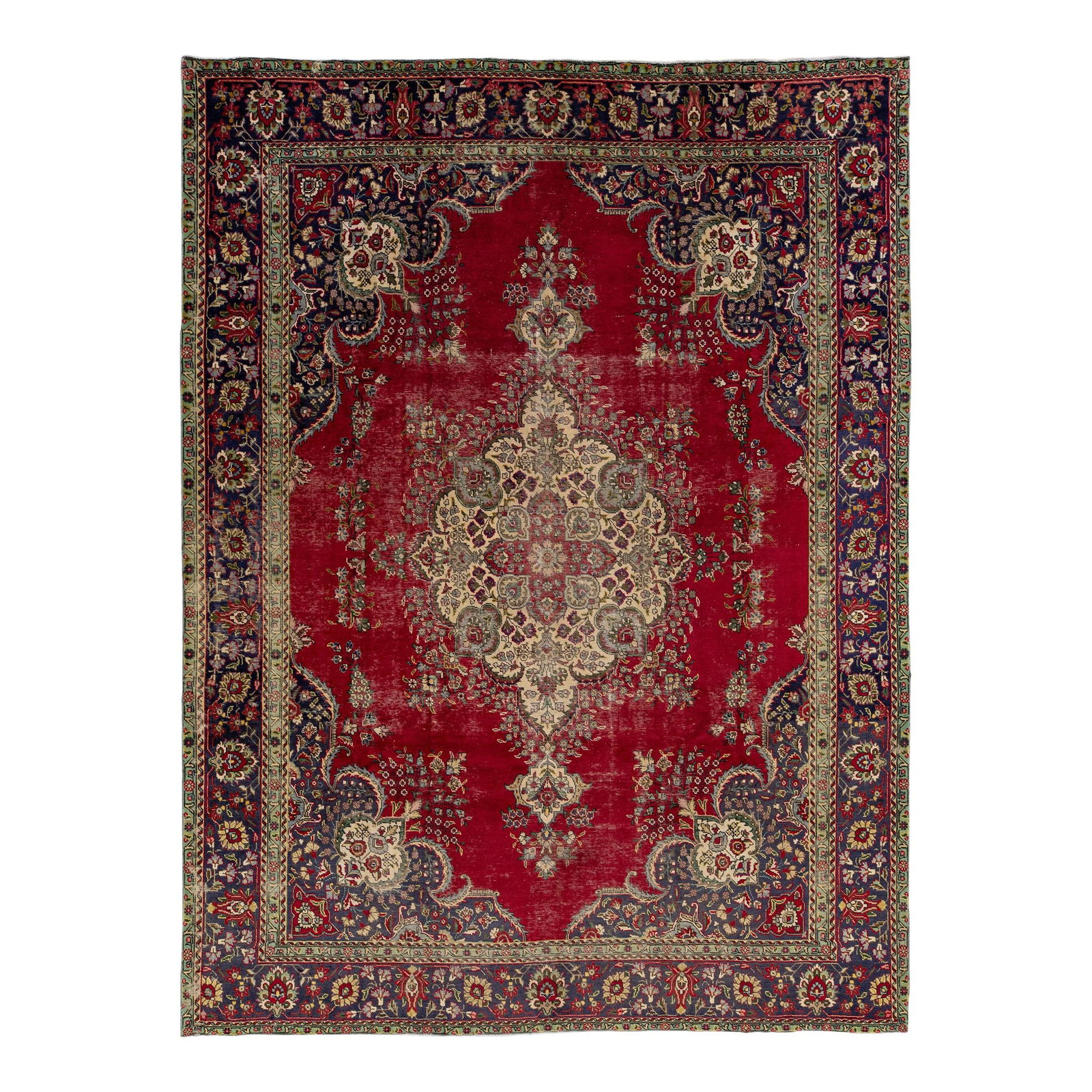 1960s Handmade Tabriz Wool Rug Red Medallion 9'5 x 12'8: 1960s Handmade Tabriz Wool Rug Red Medallion 9'5 x 12'8 This stunning 1960s vintage Tabriz wool rug features a vibrant red field adorned with a beautiful multicolor medallion design, perfect for addin