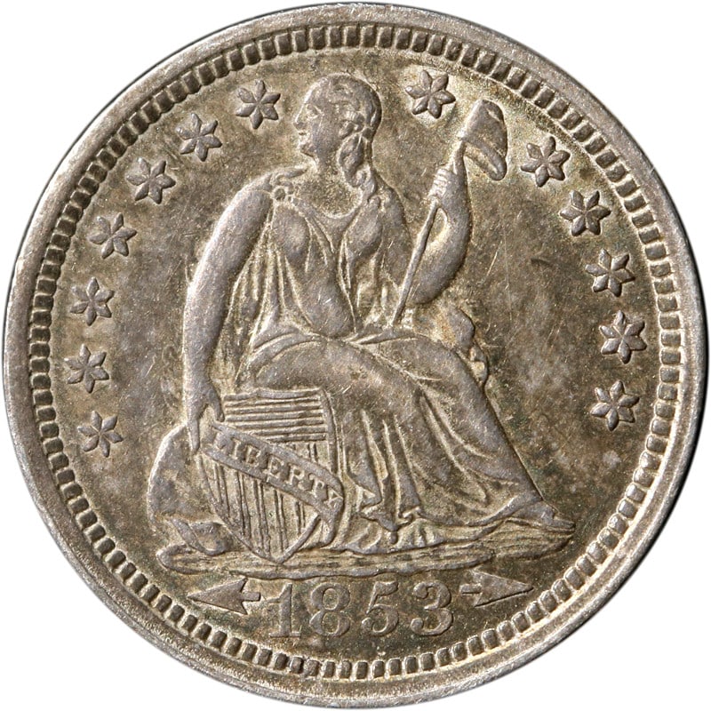 1853-P Seated Liberty Half Dime Silver Arrows at Date: 1853-P Seated Liberty Half Dime Silver Arrows at Date Discover a stunning 1853-P Seated Liberty Half Dime featuring arrows at the date. This coin showcases a rich history and intricate design, making 
