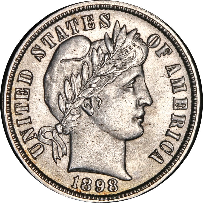1898-O Barber Dime Uncirculated Choice BU++ New Orleans Silver Coin: 1898-O Barber Dime Uncirculated Choice BU++ New Orleans Silver Coin This 1898-O Barber Dime is a stunning example of numismatic artistry, featuring a blast white finish and a strong strike. It is clas