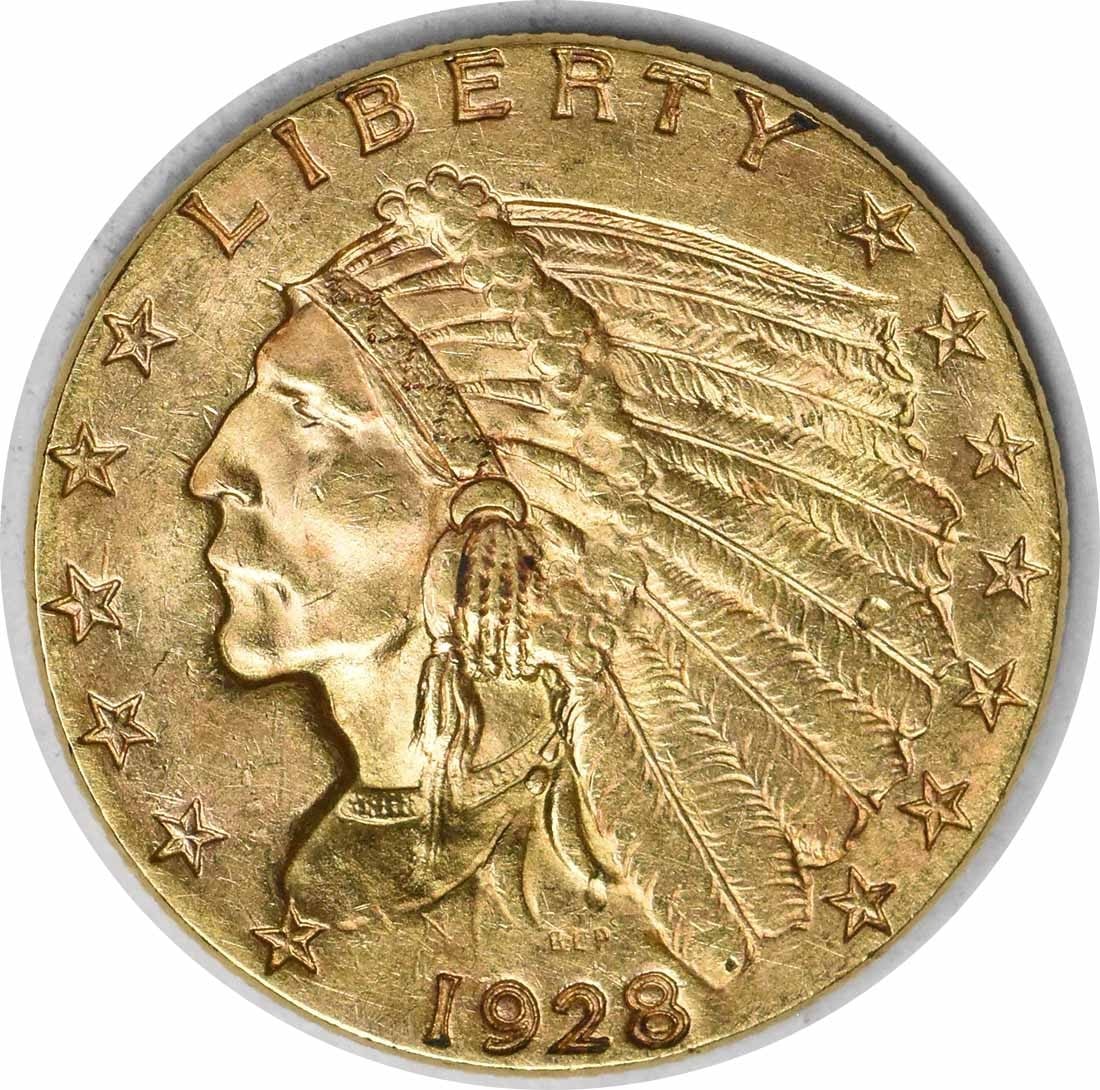 1928 $2.50 Gold Indian Coin AU by Bela Lyon Pratt: 1928 $2.50 Gold Indian Coin AU by Bela Lyon Pratt This 1928 $2.50 Gold Indian coin, designed by Bela Lyon Pratt, features a stunning depiction of an Indian chief and is a beautiful addition to any col
