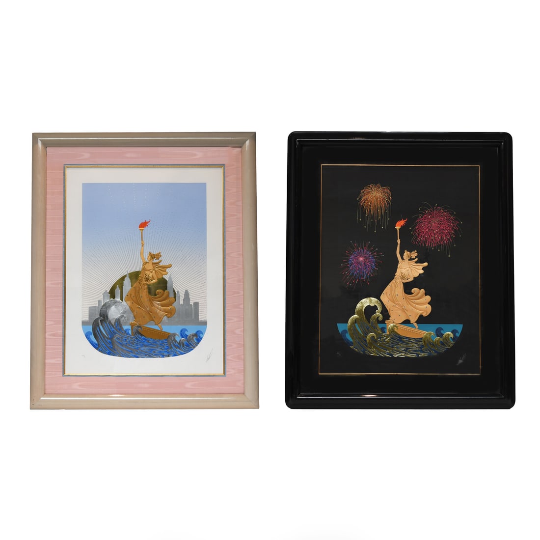 Erte Statue of Liberty Day & Night Framed Lithograph Signed Art Deco: Erte Statue of Liberty Day & Night Framed Lithograph Signed Art Deco Experience the timeless elegance of the 'Statue of Liberty Day & Night' by Erte, a stunning multi-piece lithograph that captures th