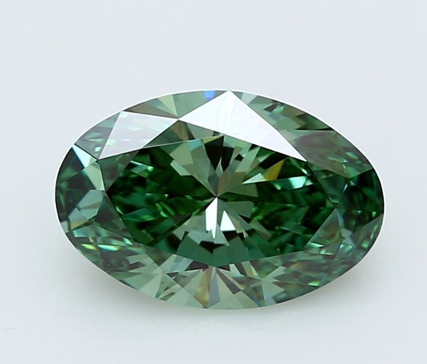 Loose Diamond - OVAL 2.53ct Fancy Vivid Green VVS2: Loose Diamond - OVAL 2.53ct Fancy Vivid Green VVS2 Source: This is a real non-mined Diamond that has been grown in a lab Shape: OVAL Carats: 2.53 Color: Fancy Vivid Green Certification: IGI Video: