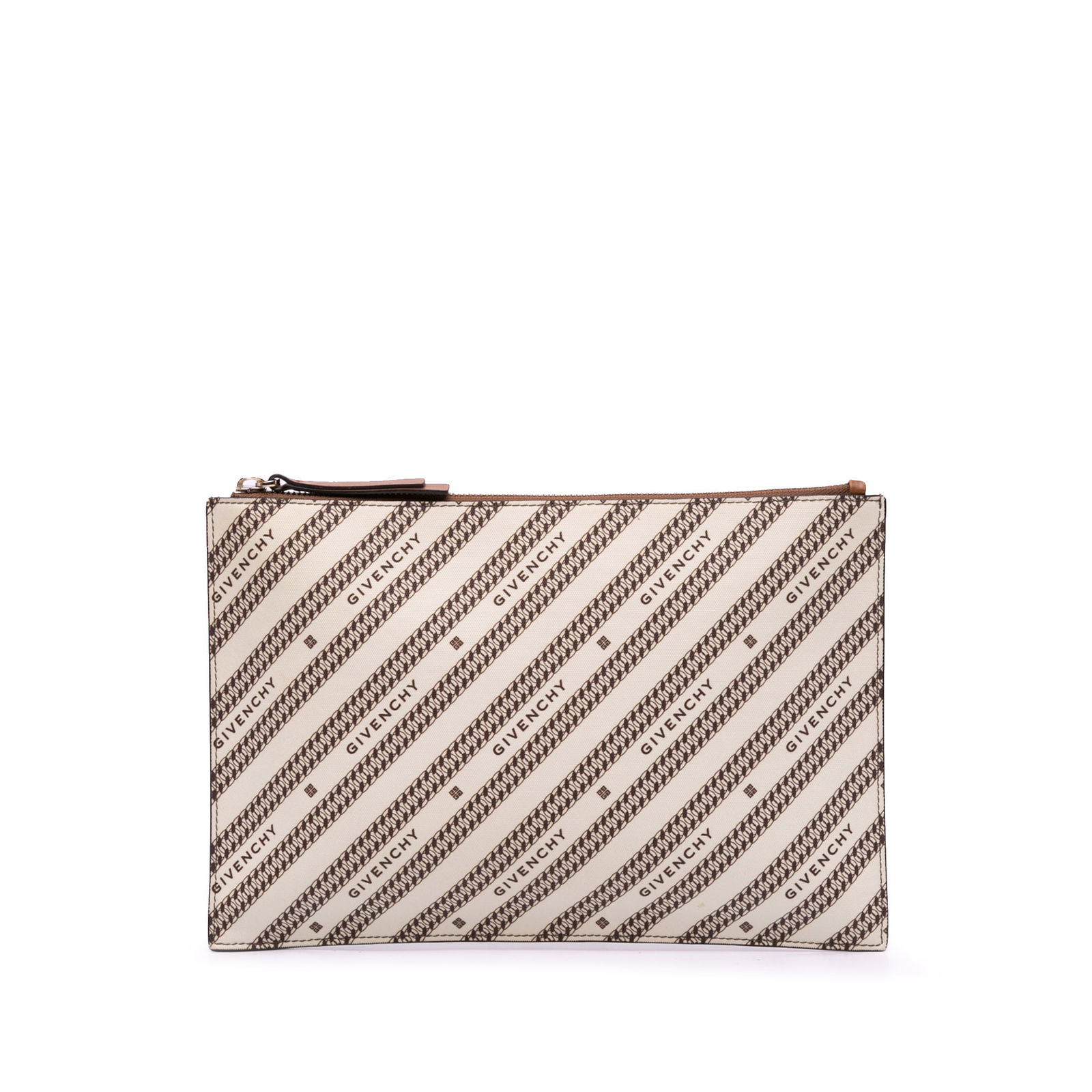 Givenchy Canvas Logo Clutch Brown Fabric Made in Italy: Givenchy Canvas Logo Clutch Brown Fabric Made in Italy This Givenchy Canvas Logo Clutch is a stylish accessory featuring a durable canvas body and a practical top zip closure. Inside, you'll find a co