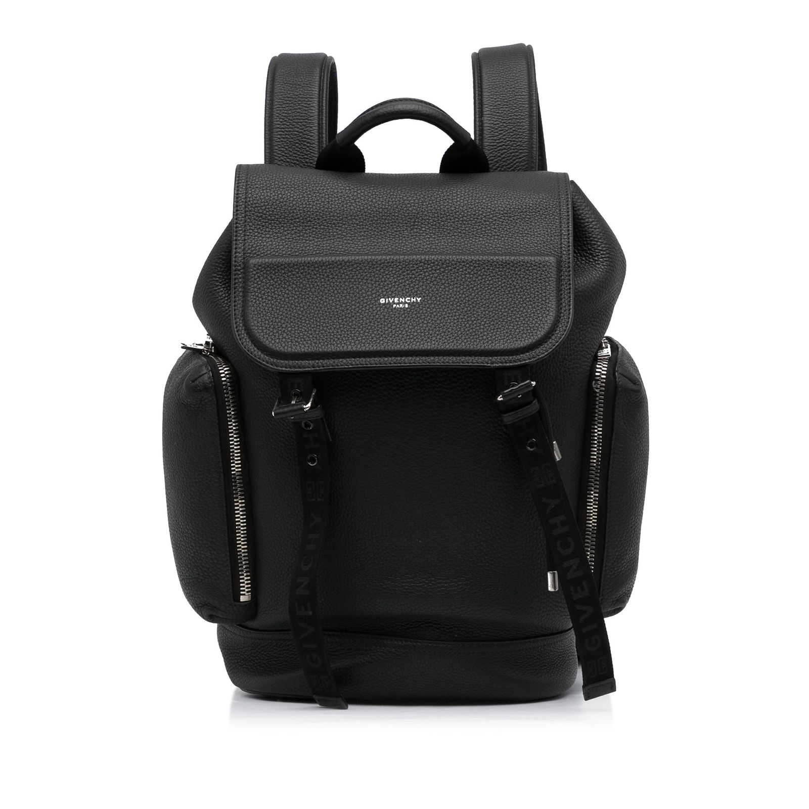 Givenchy Black Leather Backpack with Adjustable Straps: Givenchy Black Leather Backpack with Adjustable Straps Introducing the Givenchy Leather Backpack, a stylish and functional accessory crafted from premium leather. This backpack features a single top h