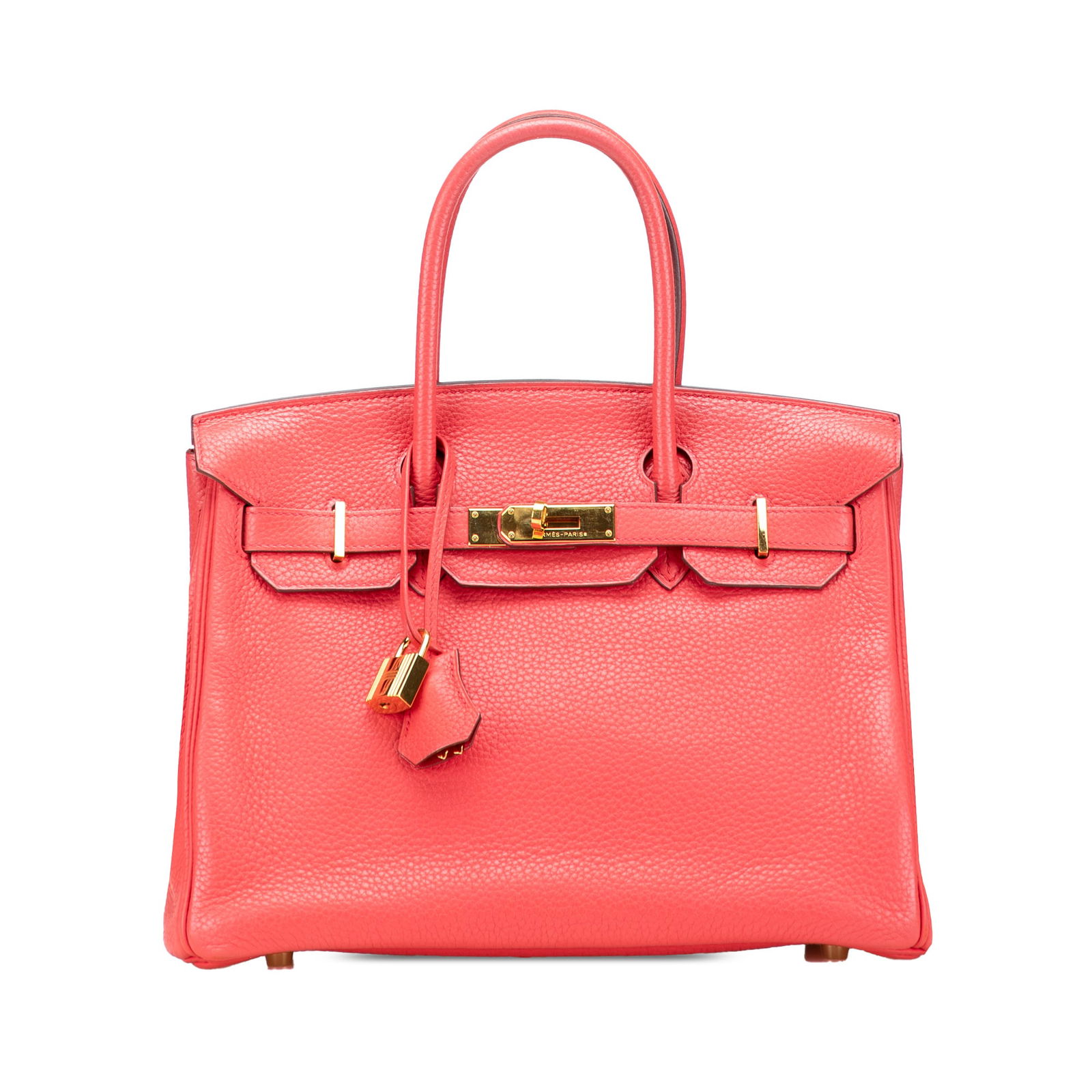 Hermes Clemence Birkin Retourne 30 Pink Leather Handbag with Dust Bag: Hermes Clemence Birkin Retourne 30 Pink Leather Handbag with Dust Bag Introducing the exquisite Hermes Clemence Birkin Retourne 30, crafted from luxurious Clemence leather in a stunning Rose Jaipur co