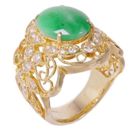 A Fine Mughal Style Gold Gems Stud Jade Archer's Thumb Ring