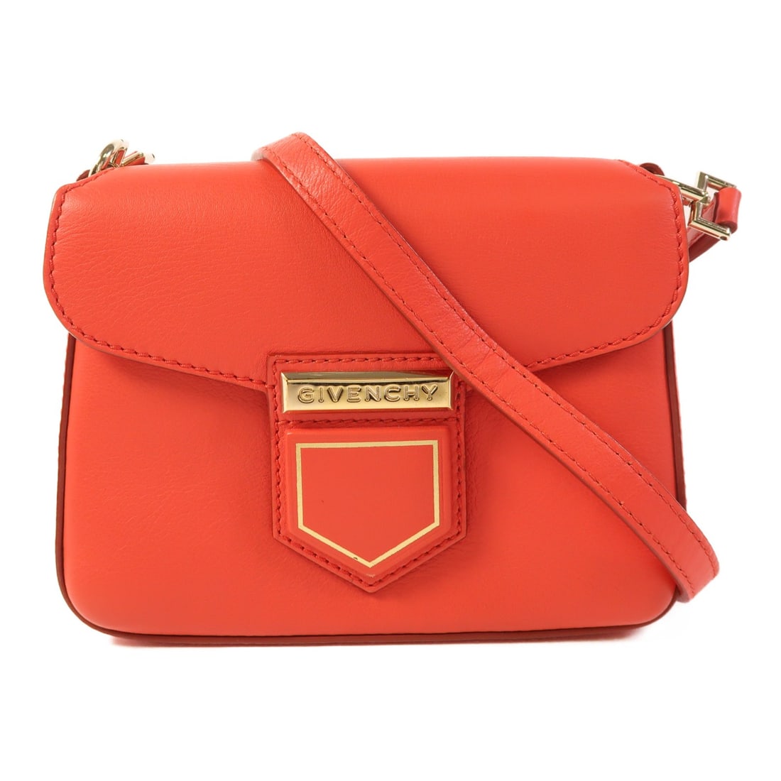 GIVENCHY Mini Nobile Shoulder Bag Red Calfskin Leather GHW: GIVENCHY Mini Nobile Shoulder Bag Red Calfskin Leather GHW Introducing the GIVENCHY Mini Nobile Shoulder Bag, a stylish accessory crafted from high-quality calfskin leather in a striking red hue. This