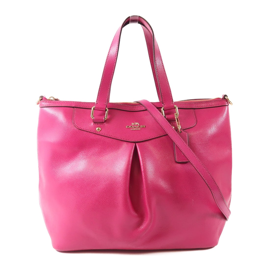 COACH Pink 2 Way Shoulder Bag in Calfskin Leather GHW: COACH Pink 2 Way Shoulder Bag in Calfskin Leather GHW This stylish COACH 2 Way Shoulder Bag is crafted from high-quality calfskin leather in a vibrant pink color. Designed for versatility, it features