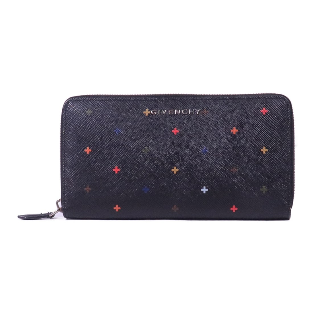 GIVENCHY Black Coated Canvas Long Wallet SHW: GIVENCHY Black Coated Canvas Long Wallet SHW This GIVENCHY long wallet combines sophistication with practicality, crafted from durable PVC coated canvas in a classic black color. The stylish design fe