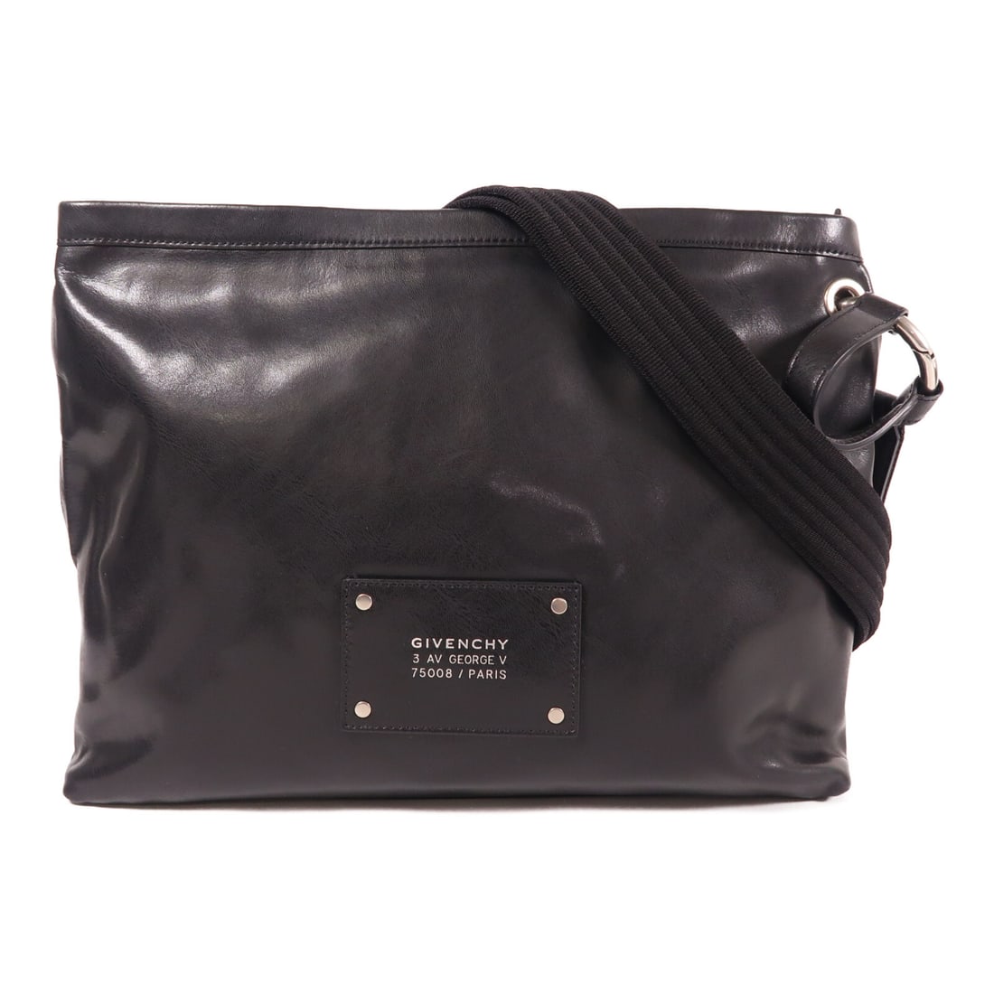 GIVENCHY Black Calfskin Leather Shoulder Bag: GIVENCHY Black Calfskin Leather Shoulder Bag This GIVENCHY shoulder bag is expertly crafted from high-quality calfskin leather in a classic black hue. Designed for both style and functionality, it fea