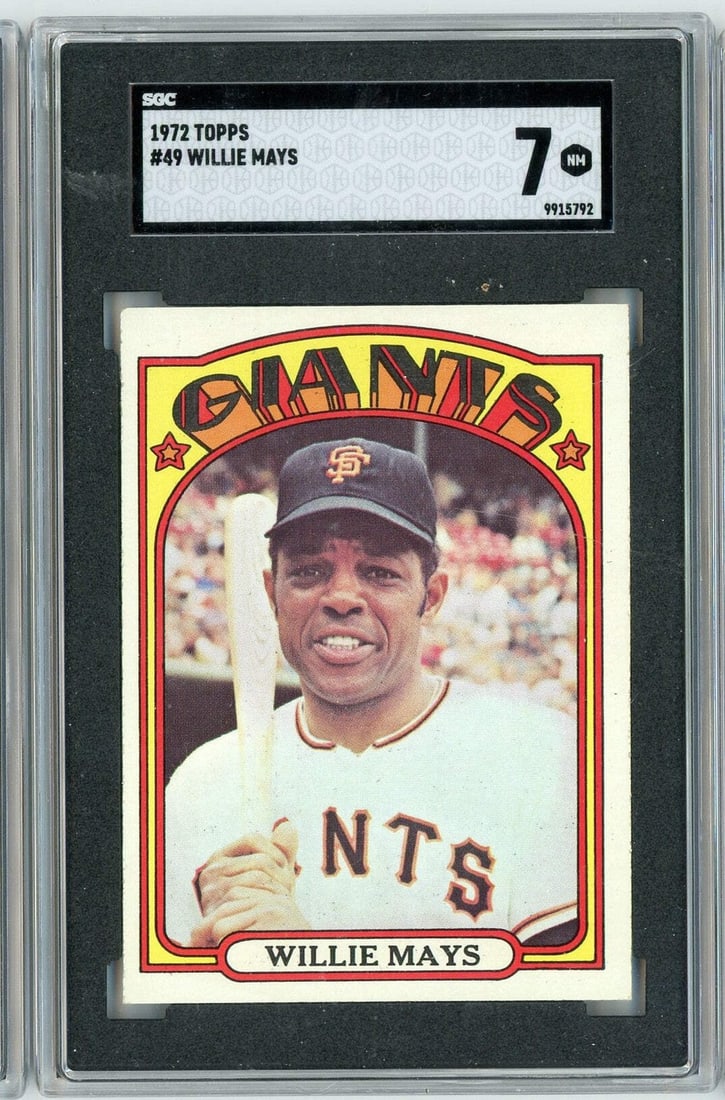 1972 Topps Willie Mays #WILLIE MLB Card SGC 7 Authenticated: 1972 Topps Willie Mays #WILLIE MLB Card SGC 7 Authenticated This graded 1972 Topps Willie Mays baseball card is a remarkable collectible for any fan or investor. Authenticated by Sportscard Guaranty (
