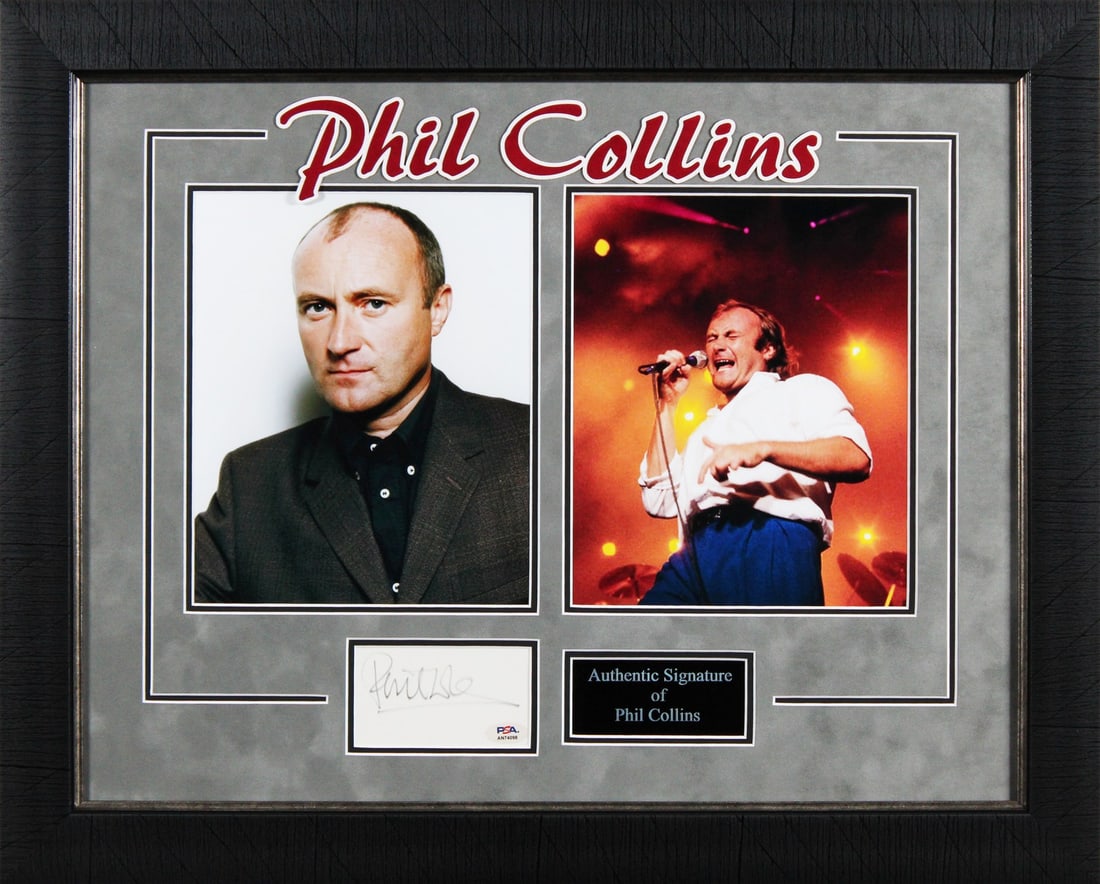 Genesis Phil Collins Signed Framed 3x5 Index Card PSA/DNA Certified: Genesis Phil Collins Signed Framed 3x5 Index Card PSA/DNA Certified This is an authentic and framed 3x5 index card personally signed by Phil Collins, the iconic frontman of the band Genesis. The item