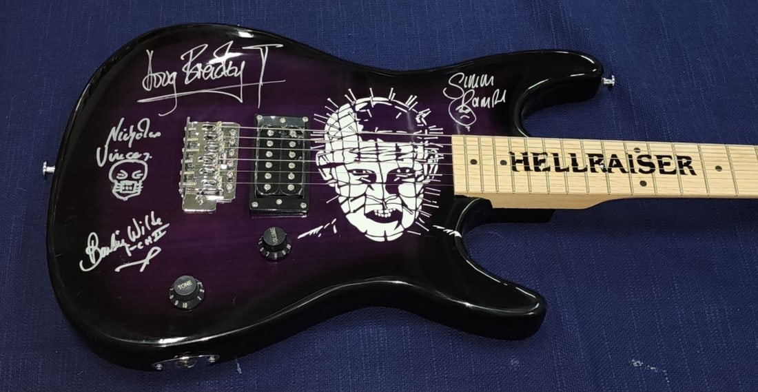 Hellraiser Multi Signed Electric Guitar Ray Dave Davies JSA Authenticated: Hellraiser Multi Signed Electric Guitar Ray Dave Davies JSA Authenticated This Hellraiser electric guitar features multiple autographs from the legendary Ray & Dave Davies, making it a unique collecto