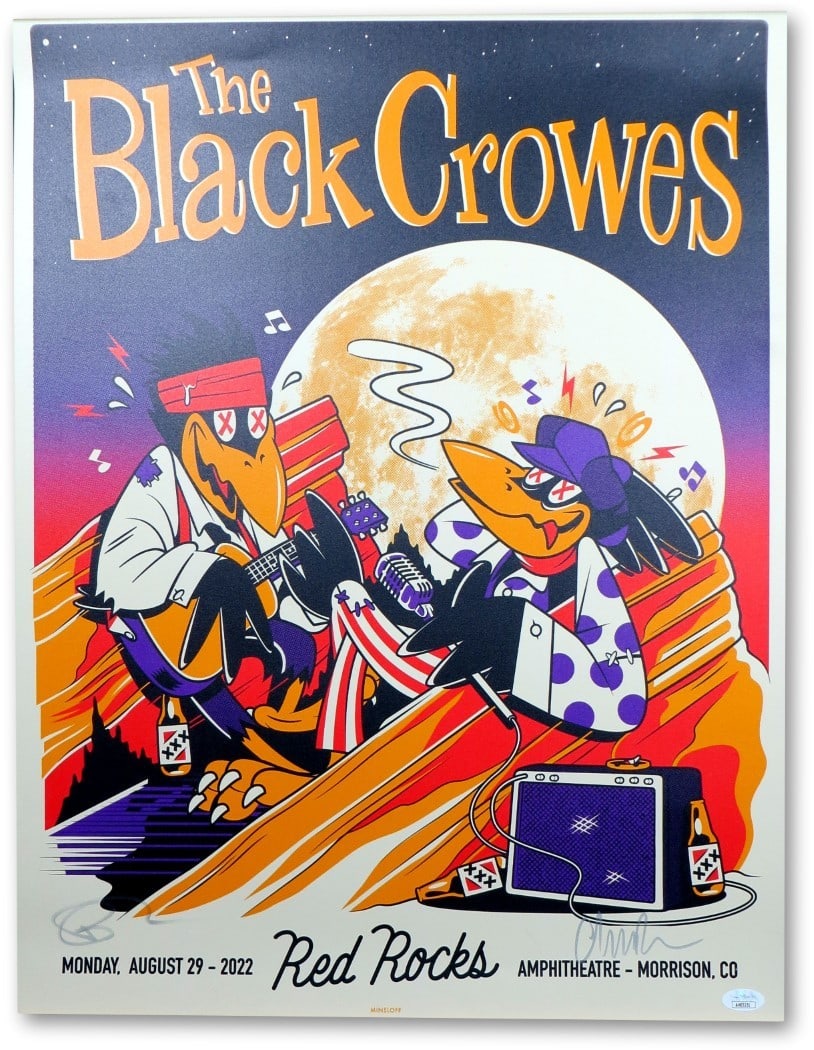 Dual Autographed 18x24 Poster Chris Rich Robinson The Black Crowes JSA: Dual Autographed 18x24 Poster Chris Rich Robinson The Black Crowes JSA This original dual autographed poster features Chris and Rich Robinson of The Black Crowes, measuring 18x24 inches. Authenticated