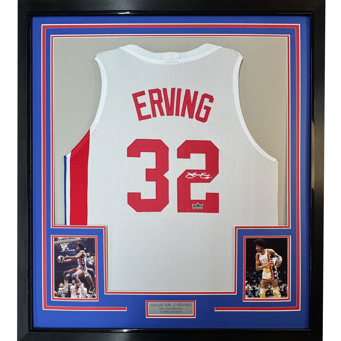 Framed Julius Erving 33x42 Jersey Reprint Laser Autograph JSA Authenticated: Framed Julius Erving 33x42 Jersey Reprint Laser Autograph JSA Authenticated This framed facsimile jersey celebrates the legendary Julius Erving, showcasing his impact in the NBA while representing the