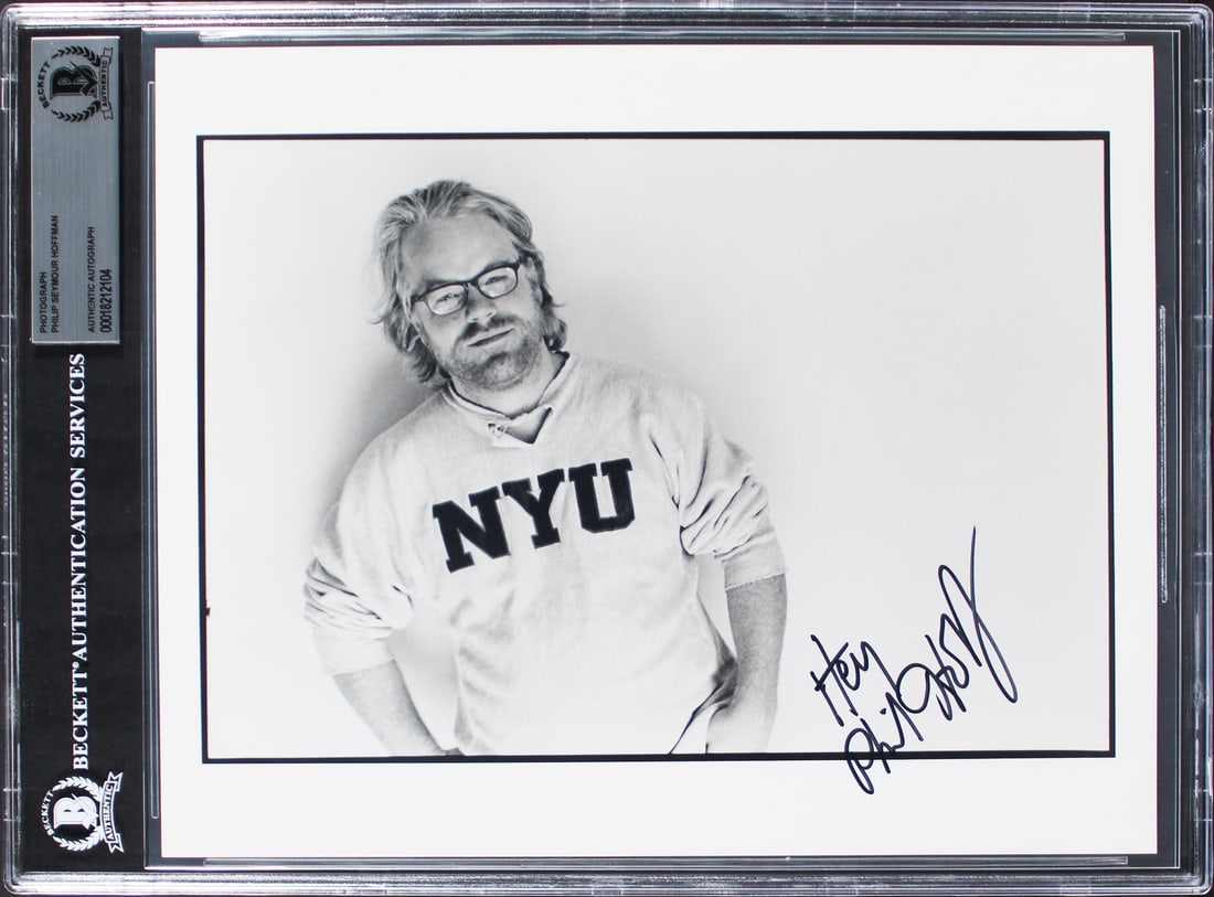 Philip Seymour Hoffman Capote Signed 8x10 Photo with Hey Inscription BAS Authenticated: Philip Seymour Hoffman Capote Signed 8x10 Photo with Hey Inscription BAS Authenticated This authentic 8x10 photograph features a personal inscription of "Hey" and is signed by the acclaimed actor Phil