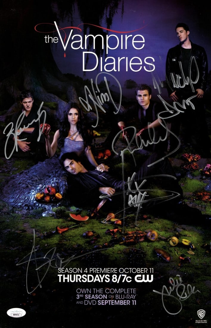 Vampire Diaries Signed 11X17 Poster Cast Autographs JSA Ian Somerhalder Paul Wesley Nina Dobrev: Vampire Diaries Signed 11X17 Poster Cast Autographs JSA Ian Somerhalder Paul Wesley Nina Dobrev Own a piece of television history with this original Vampire Diaries cast autographed 11X17 poster. Feat