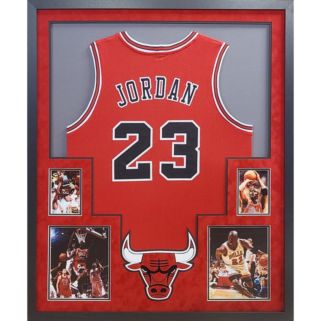 Michael Jordan Unsigned Framed Jersey Chicago Bulls 42x34: Michael Jordan Unsigned Framed Jersey Chicago Bulls 42x34 Showcase your love for basketball with this striking Michael Jordan unsigned framed jersey. This piece features meticulous detailing, highligh