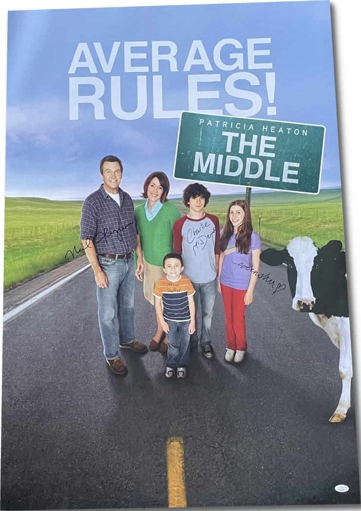 The Middle Autographed 27x40 Poster by Neil Flynn and Cast JSA Certified: The Middle Autographed 27x40 Poster by Neil Flynn and Cast JSA Certified This is an original 27x40 poster of the cast from the television show "The Middle," featuring autographs from Neil Flynn, Charl