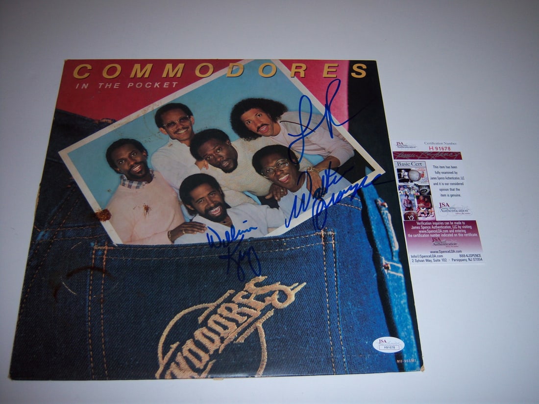 The Commodores Signed LP Album with Lionel Richie JSA/COA: The Commodores Signed LP Album with Lionel Richie JSA/COA This original LP record album features "The Commodores In The Pocket" and includes signatures from Lionel Richie and two other members. It is 