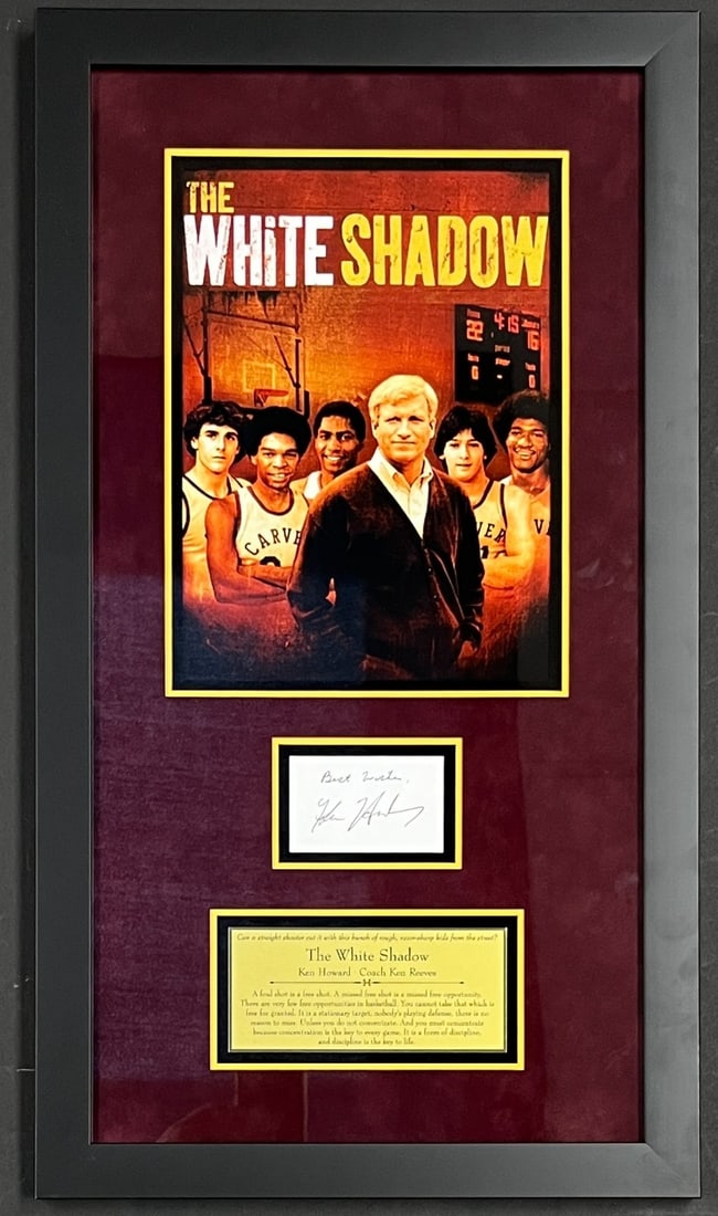 Ken Howard Signed Display Coach Reeves The White Shadow JSA Authenticated 26 x 14.5: Ken Howard Signed Display Coach Reeves The White Shadow JSA Authenticated 26 x 14.5 This professionally framed display features a signed index card by Ken Howard, renowned for his role as Coach Ken Re