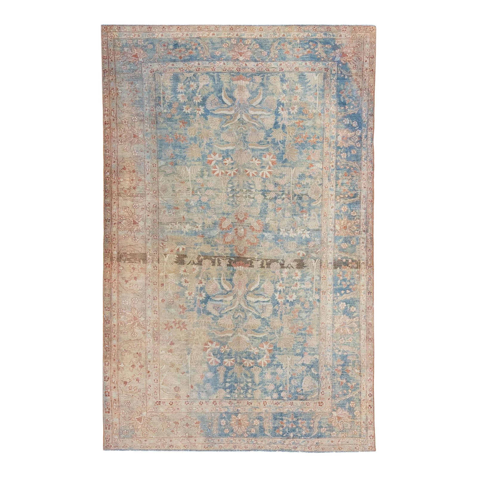 Antique Sarouk Farahan Blue Persian Wool Rug Floral Design 4'1 x 6'5: Antique Sarouk Farahan Blue Persian Wool Rug Floral Design 4'1 x 6'5 This exquisite early 20th-century antique Sarouk Farahan rug features a stunning blue color field and is hand-knotted from high-qua