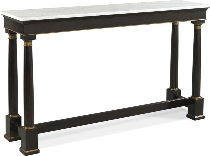 Woodbridge Connor Ebonized Mahogany Console Table 42H 72W 18D: Woodbridge Connor Ebonized Mahogany Console Table 42H 72W 18D This striking Classic Ebonized Mahogany Console is a perfect blend of elegance and functionality. Crafted from high-quality wood, it featu