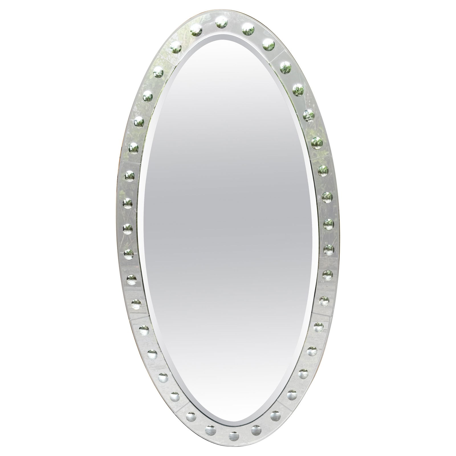 Jonathan Adler Venetian Style Optic Convex Beveled Oval Mirror 40 x 20: Jonathan Adler Venetian Style Optic Convex Beveled Oval Mirror 40 x 20 This exquisite oval mirror by Jonathan Adler showcases a stunning blend of modernist glamour and classical Venetian-style detaili