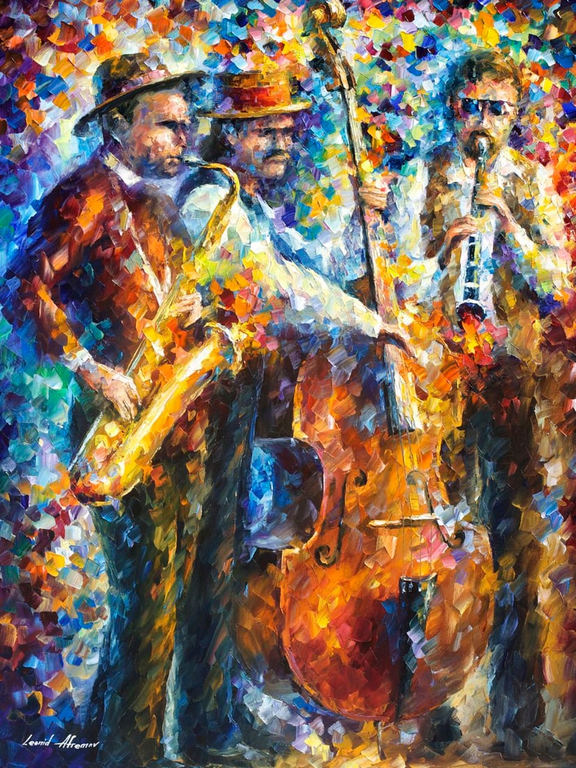 Jazz It Up Limited Edition 1/25 Giclee by Leonid Afremov: Jazz It Up Limited Edition 1/25 Giclee by Leonid Afremov Jazz It Up is a limited edition giclee hand-painted artwork by renowned artist Leonid Afremov. This piece is the first of only 25 paintings in