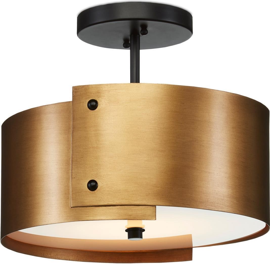 Currey Ritsu Semi-Flush Mount Lighting Brass LED: Currey Ritsu Semi-Flush Mount Lighting Brass LED Illuminate your space with the Ritsu Origami-Inspired Lighting Fixture, a stunning semi-flush mount designed in an Asian modern style. Crafted with a c