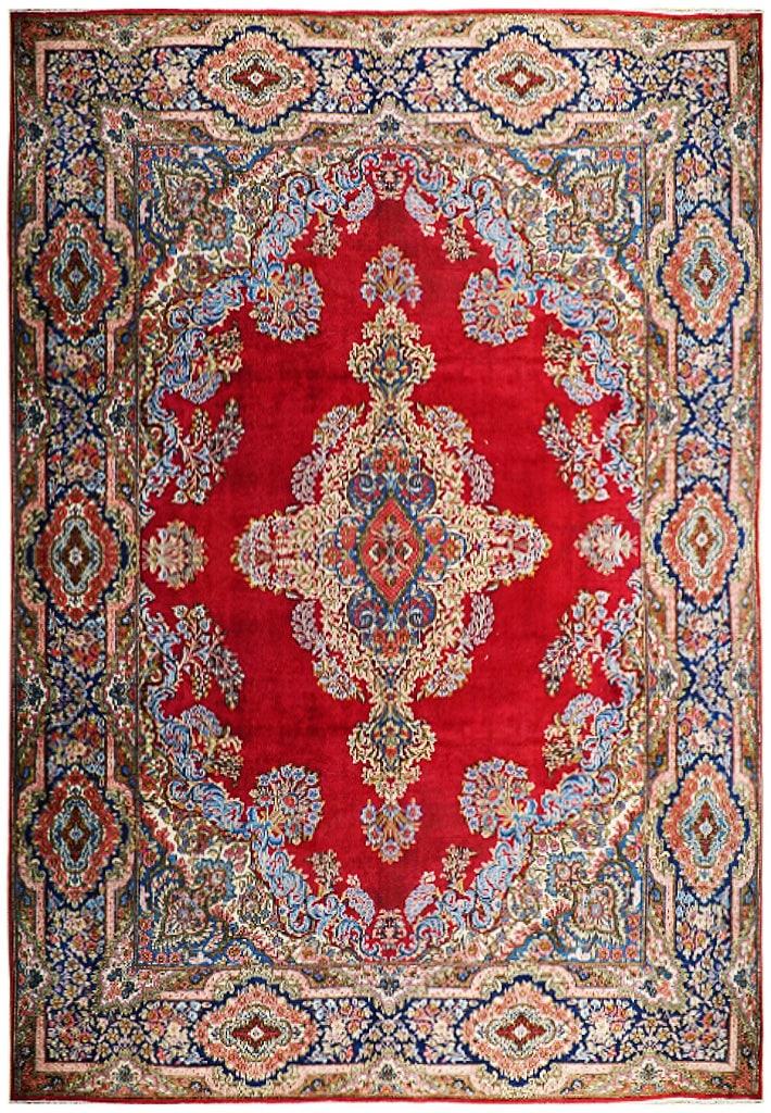 10'1" x 14'2" Handcrafted Persian Kerman Rug Red Wool Area Rug: 10'1" x 14'2" Handcrafted Persian Kerman Rug Red Wool Area Rug Discover the luxury of our 10' x 14' Red Fine Quality Persian Kerman Rug, meticulously handcrafted by skilled artisans from the ancient c