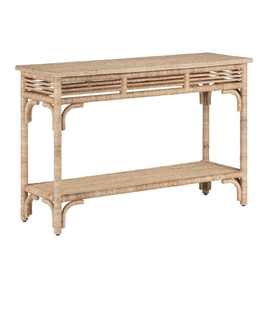 Currey Olisa Rope Console Table Natural Abaca Wood 31H 47.75W 16D: Currey Olisa Rope Console Table Natural Abaca Wood 31H 47.75W 16D The Traditional Olisa Rope Console is a stunning piece that combines natural materials and elegant design. Crafted from a unique blend