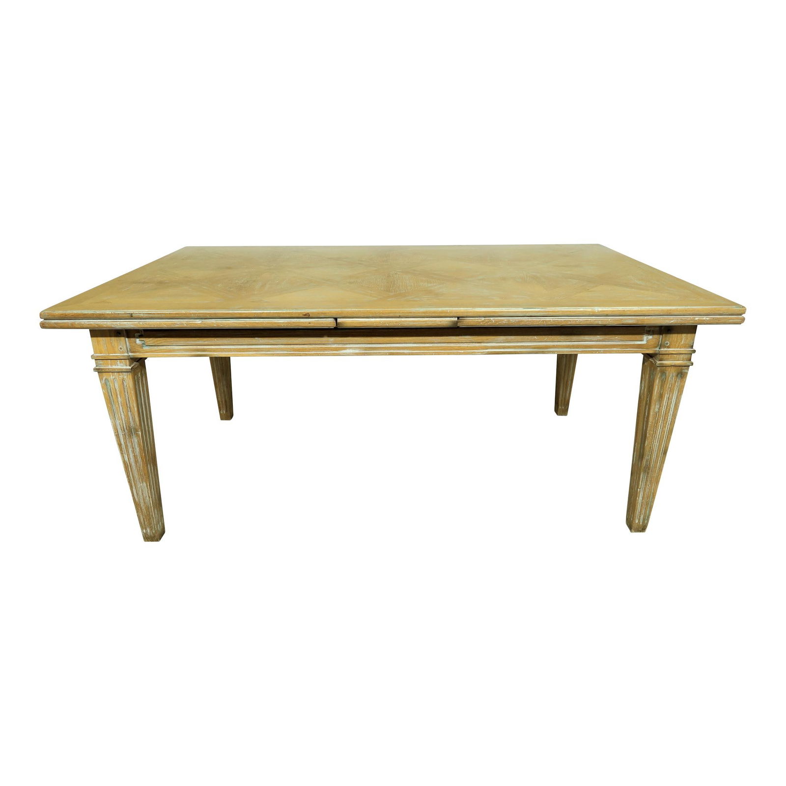 Guido Zichele Italian Louis XV Dining Table White Washed Antique Finish 42x72 with Draw Leaf: Guido Zichele Italian Louis XV Dining Table White Washed Antique Finish 42x72 with Draw Leaf Extension This impressive dining table embodies the elegance of the French Louis XV style with its high-qua