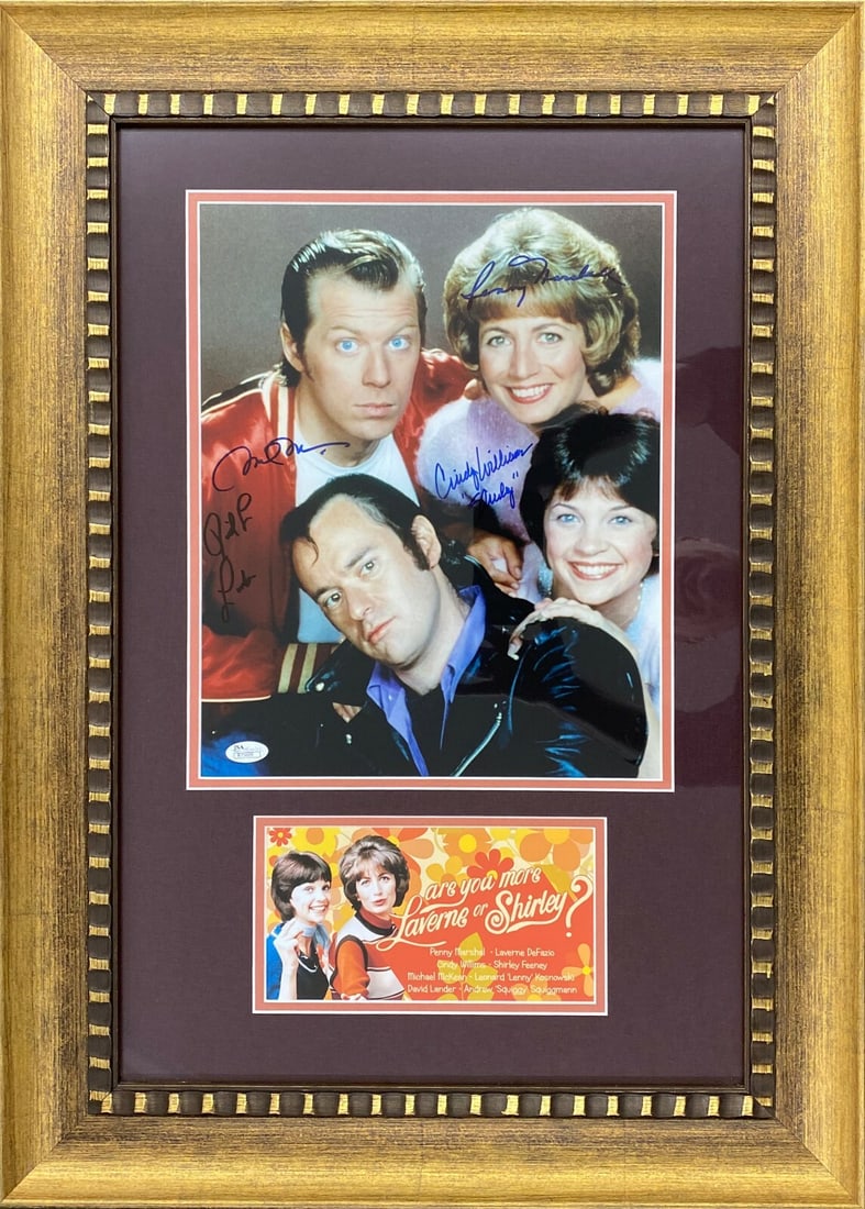Laverne & Shirley Full Cast Signed Photo with JSA COA Custom Framed: Laverne & Shirley Full Cast Signed Photo with JSA COA Custom Framed Celebrate the iconic television show 'Laverne & Shirley' with this stunning full cast signed photograph. This original 11" x 14" pho