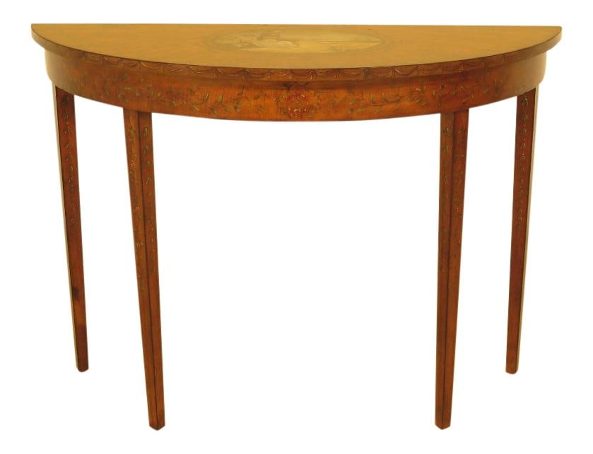 Elegant Adam Paint Decorated Demilune Console Table: Elegant Adam Paint Decorated Demilune Console Table Introducing a beautifully crafted Adam paint decorated demilune console hall table, perfect for adding a touch of elegance to any space. This table