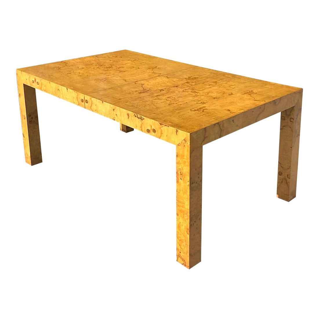 1970s Boho Milo Baughman Dining Table for Thayer Coggin Burl Wood: 1970s Boho Milo Baughman Dining Table for Thayer Coggin Burl Wood Discover this exquisite 1970s Vintage Boho extendable dining table, a true masterpiece designed by Milo Baughman for Thayer Coggin. Th