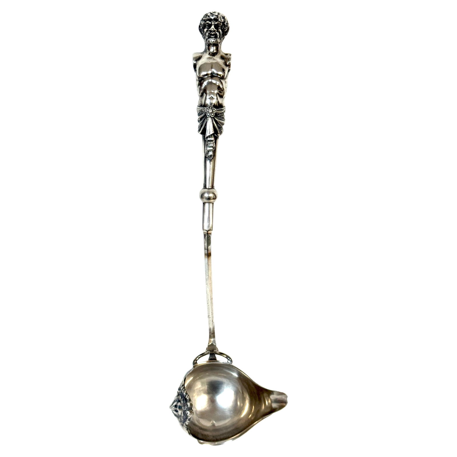 Monumental George Sharp Coin Silver Ladle with Muse Medallion 1865-70: Monumental George Sharp Coin Silver Ladle with Muse Medallion 1865-70 This monumental ladle, attributed to renowned Philadelphia silversmith George Sharp, exemplifies the artistry of 19th-century Amer