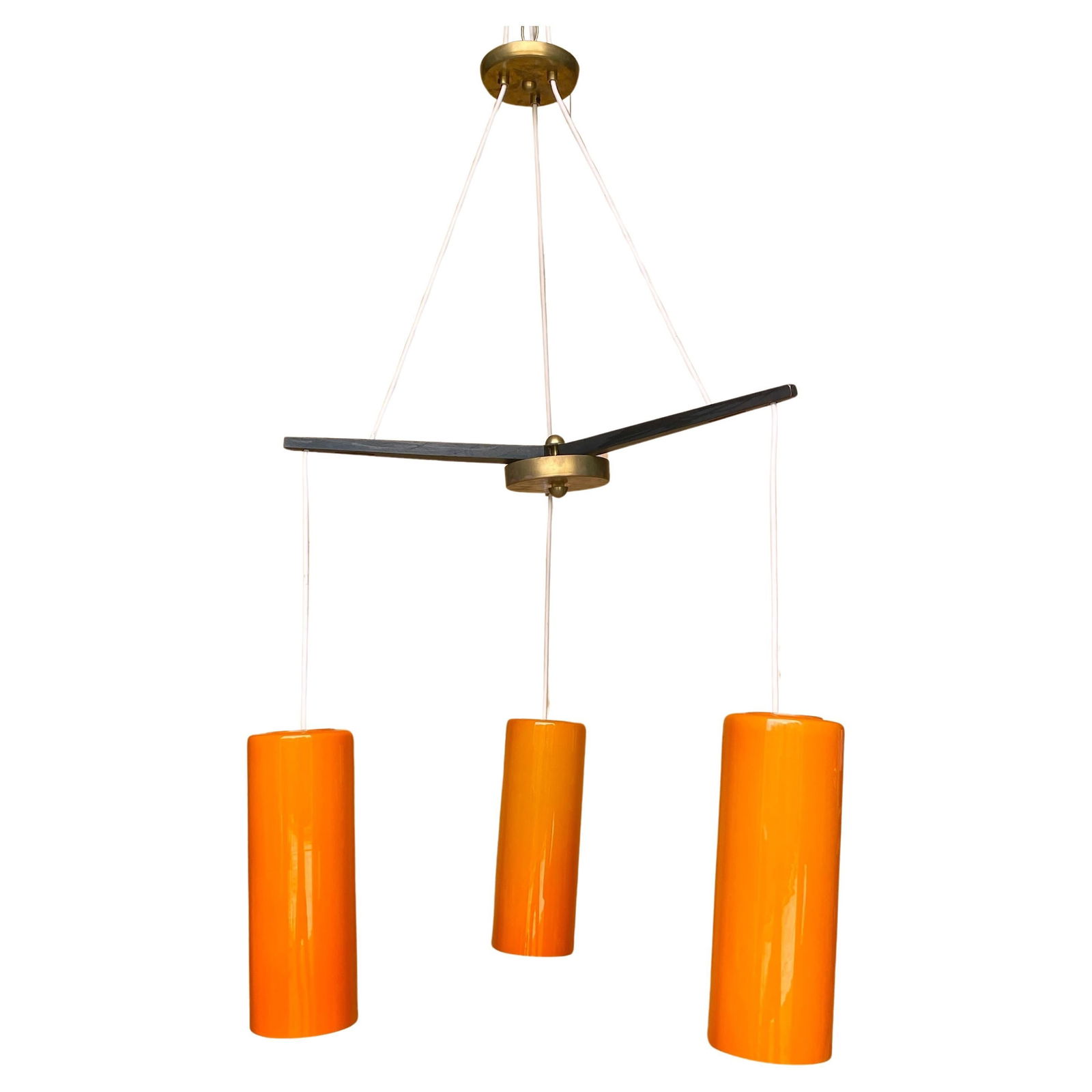 Danish Modern Holmegaard Orange Glass Chandelier 3-Light 1960s: Danish Modern Holmegaard Orange Glass Chandelier 3-Light 1960s This stunning Danish Modern three-light Holmegaard chandelier, crafted in the 1960s, is a remarkable representation of mid-century design