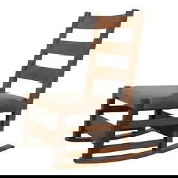 Gustav Stickley Mission Oak Rocking Chair Brown Leather C.1900-1910