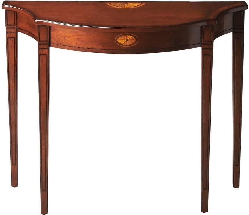 Butler Chester Collection Demilune Console Table Olive Ash Brown Finish: Butler Chester Collection Demilune Console Table Olive Ash Brown Finish The Chester Collection Demilune Console Table features a charming antique or vintage-inspired design, perfect for adding eleganc