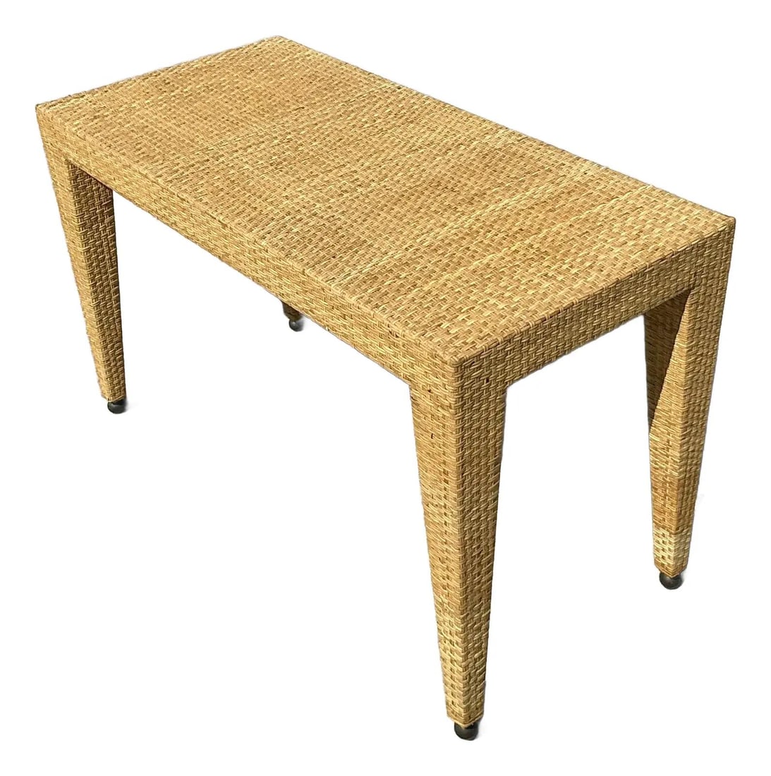 Vintage Baker Milling Road Rattan Low Console Table Tan: Vintage Baker Milling Road Rattan Low Console Table Tan Enhance your coastal or bohemian-inspired decor with this vintage low console from Baker's Milling Road collection. Wrapped in tightly woven rat