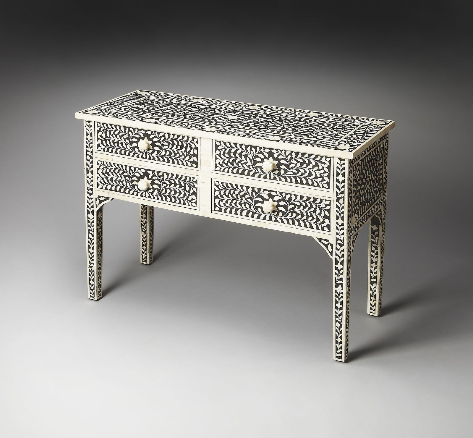 Butler Unique Vivienne Console Table Moroccan Style Black Bone Inlay: Butler Unique Vivienne Console Table Moroccan Style Black Bone Inlay Elevate your living space with the Unique Vivienne Collection Console Table, a stunning piece that combines style and functionality