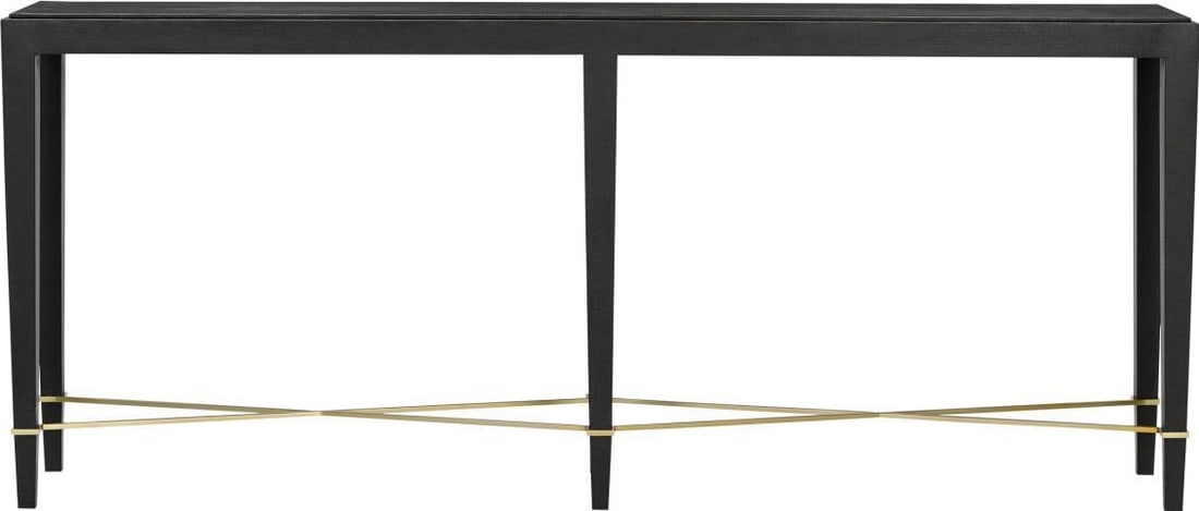Currey Verona Contemporary Black Lacquered Linen Console Table 76": Currey Verona Contemporary Black Lacquered Linen Console Table 76" Enhance your living space with the Verona Black Lacquered Linen Console Table, a stylish addition that combines contemporary design w
