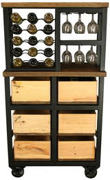 Hobbs Bar Cabinet on Wheels with Wine Rack and Solid Oak Top