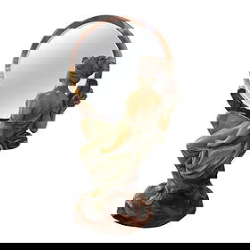 Czech Art Nouveau Figural Vanity Mirror by T Schloop: Czech Art Nouveau Figural Vanity Mirror by T Schloop This exquisite early 20th-century Czech painted Bohemian figural vanity mirror, signed by T. Schloop, is a stunning embodiment of Art Nouveau craft