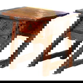 18th Century Spanish Walnut Side Table with Carved Drawer: 18th Century Spanish Walnut Side Table with Carved Drawer This exquisite 18th Century Spanish side table embodies the elegance of Louis XIII style craftsmanship. Crafted in Spain around 1760, it featu