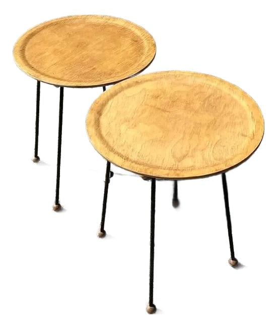 Mid-Century Modern Tony Paul Tray Tables Pair Wrought Iron Wood: Mid-Century Modern Tony Paul Tray Tables Pair Wrought Iron Wood Enhance your living space with this exceptional pair of mid-century modern tray tables by Tony Paul for The Tempo Group. These tables sh