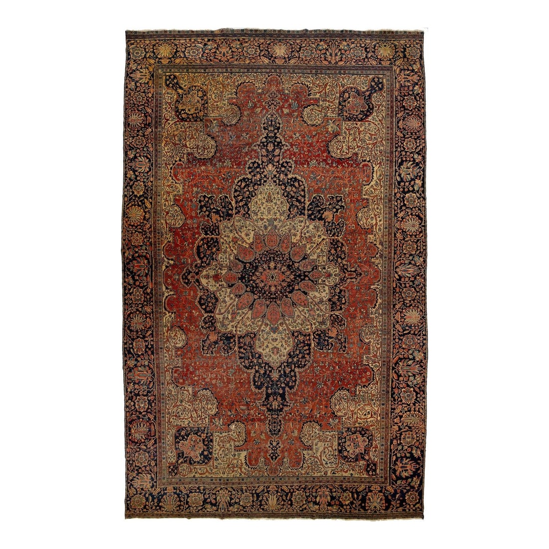 Oversized Persian Farahan Red Wool Rug 12'10 x 21'8 Medallion Design: Oversized Persian Farahan Red Wool Rug 12'10 x 21'8 Medallion Design Discover the elegance of this oversized hand-knotted wool Sarouk Farahan rug, featuring a stunning red field complemented by a dark